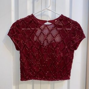 Sequined red crop top from Topshop